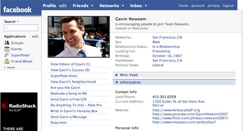 Gavin Newsom Facebook Profile